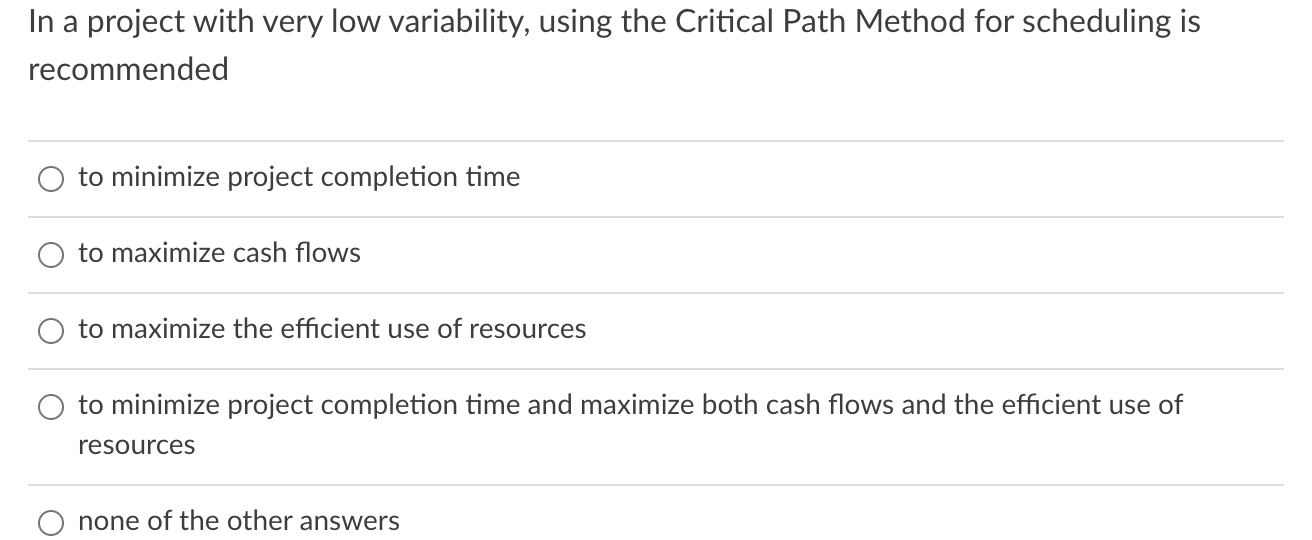 In a project with very low variability, using the