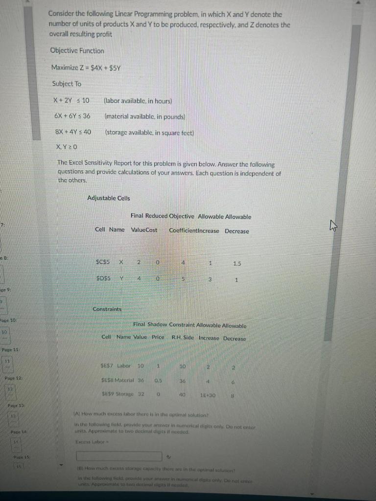 Consider the following Linear Programming