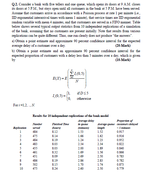 Q.2. Consider a bank with five tellers and one