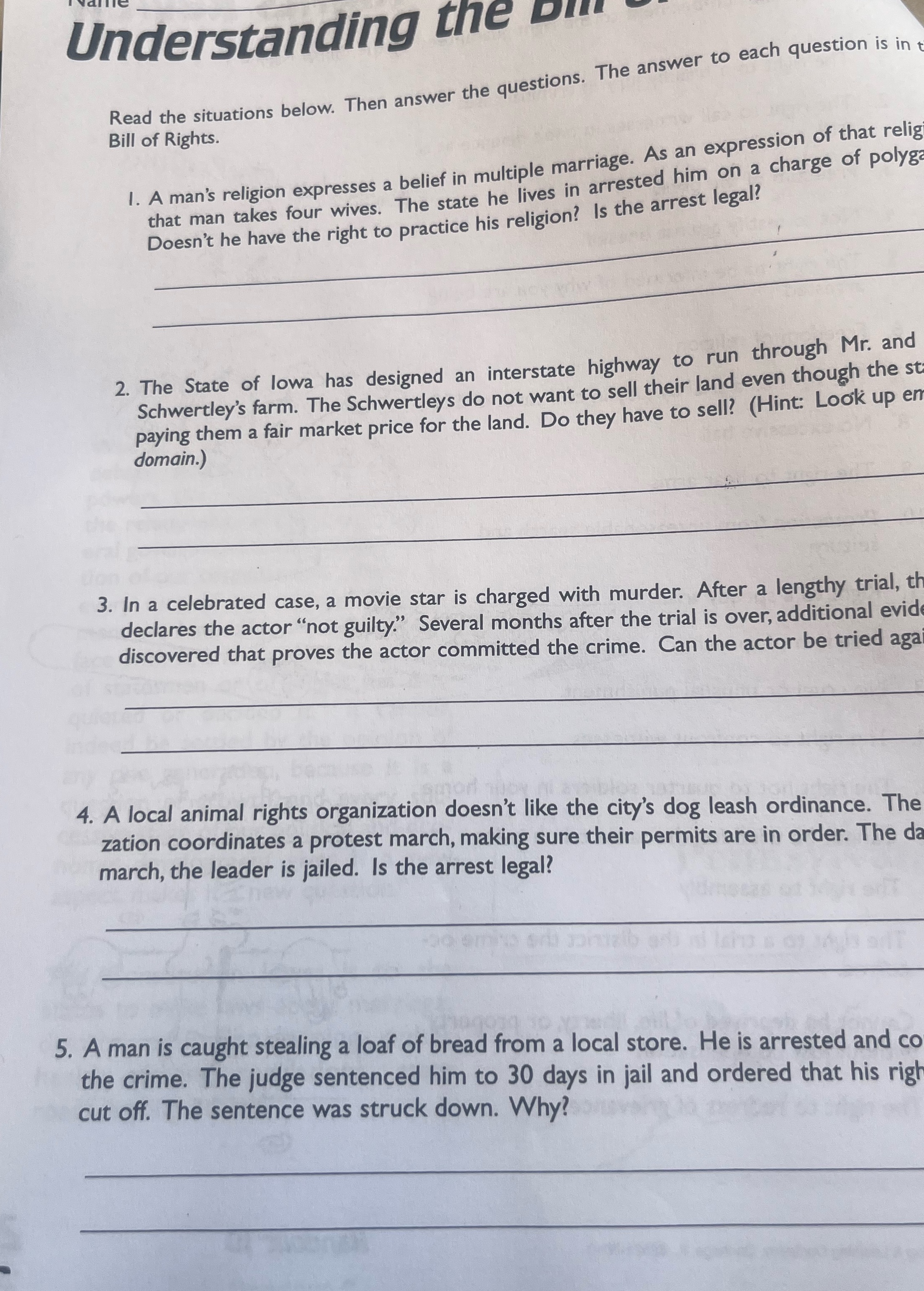 Understanding the bill of rights Understanding