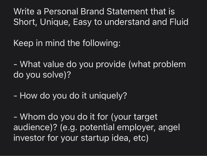 Write a Personal Brand Statement that is Short,