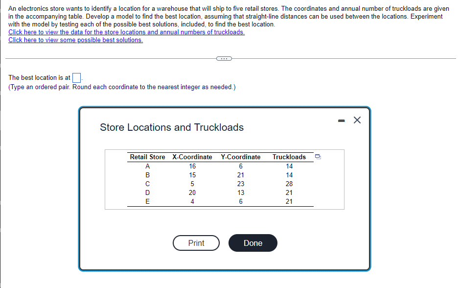 An electronics store wants to identify a location