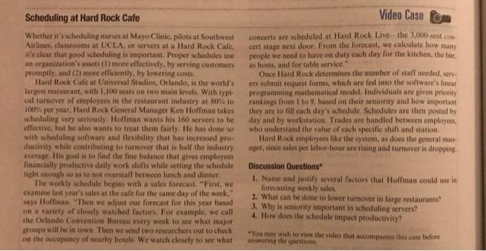 Video Case Scheduling at Hard Rock Cafe Whether