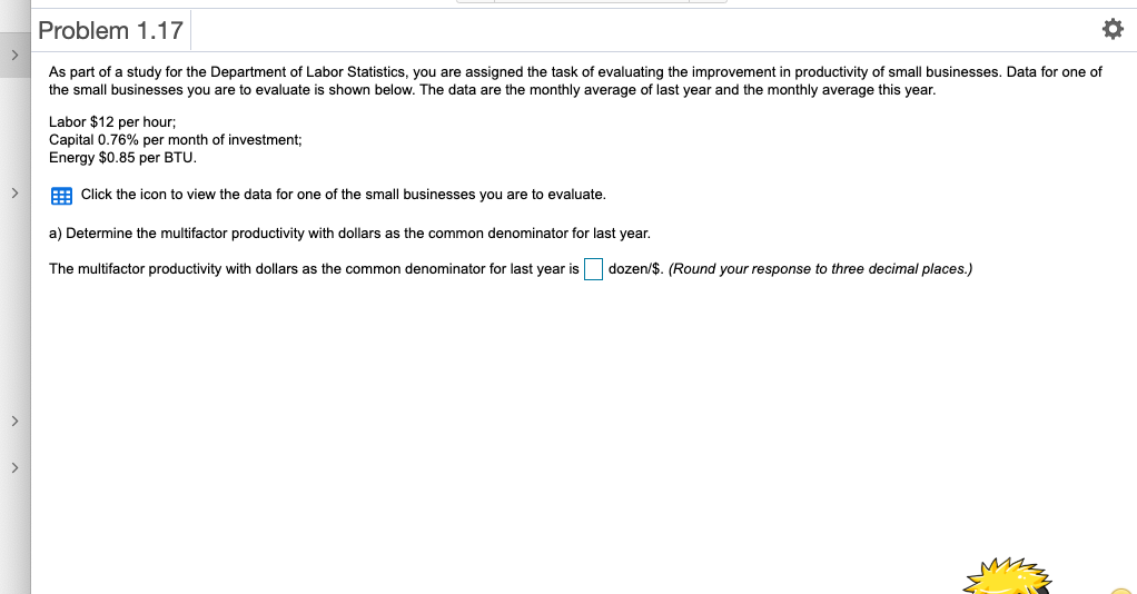 Problem 1.17 > As part of a study for the