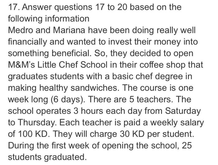 17. Answer questions 17 to 20 based on the