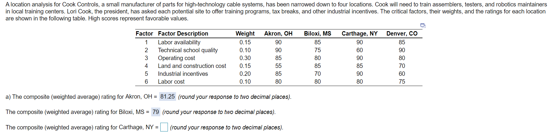 A location analysis for Cook Controls, a small