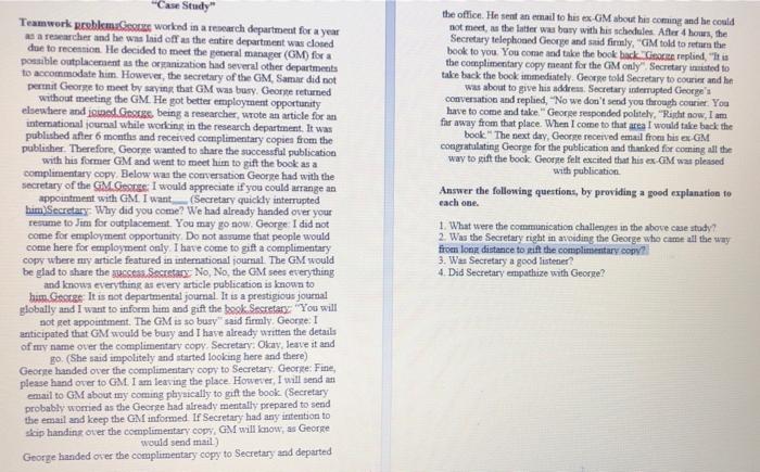 Case Study" Teamwork blomme worked in a research