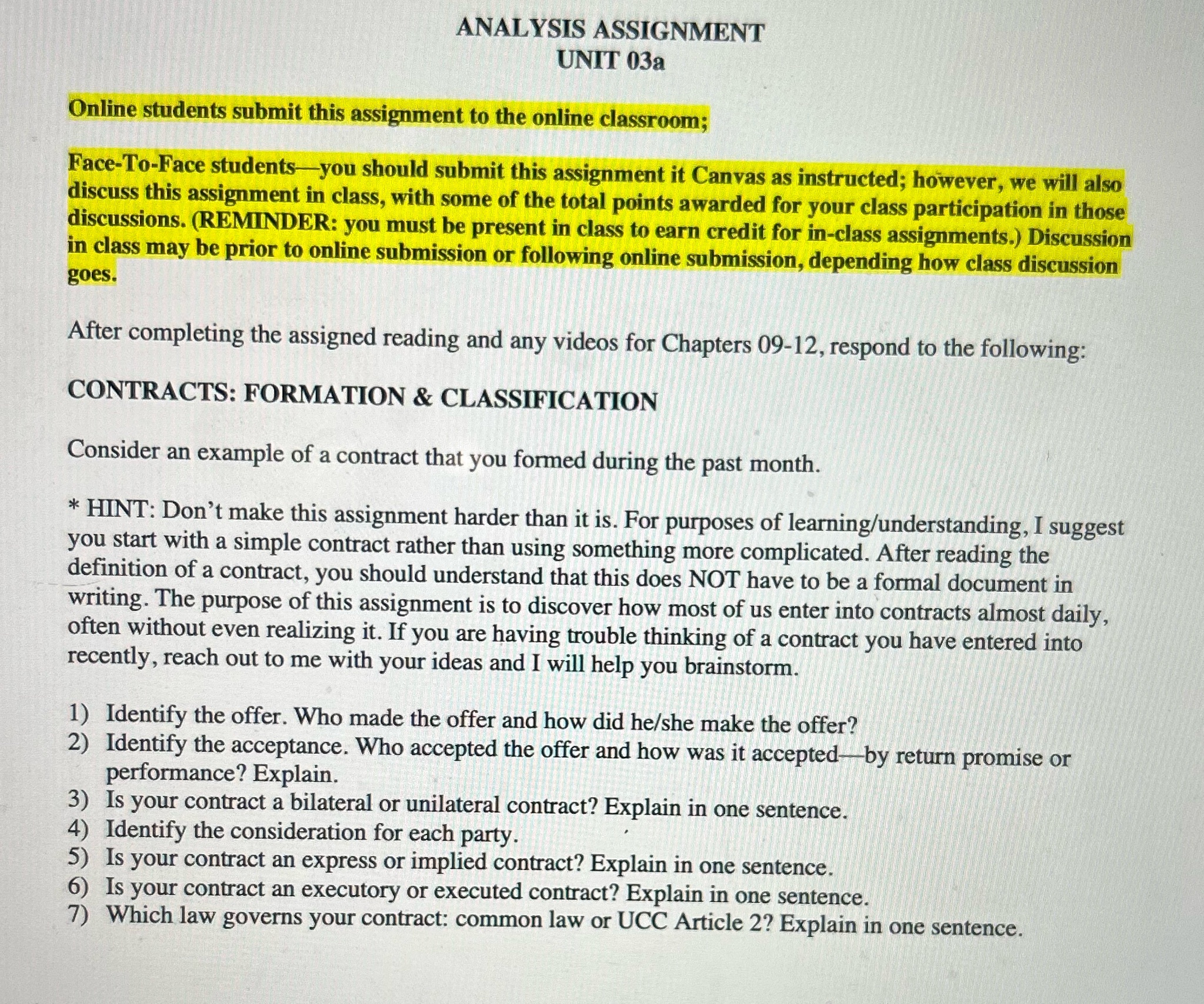 ANALYSIS ASSIGNMENT UNIT 03a Online students