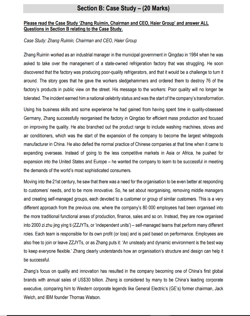 Section B: Case Study - (20 Marks) Please read