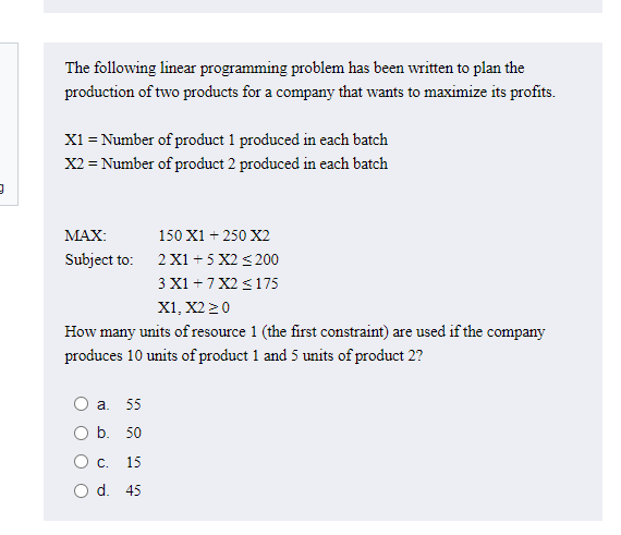 The following linear programming problem has been