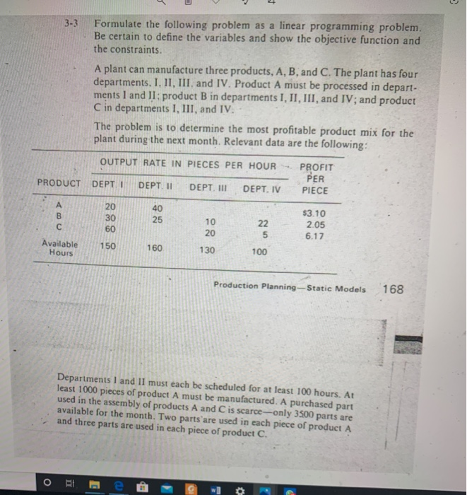 u 3-3 Formulate the following problem as a linear