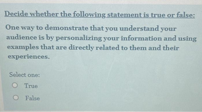 Decide whether the following statement is true or