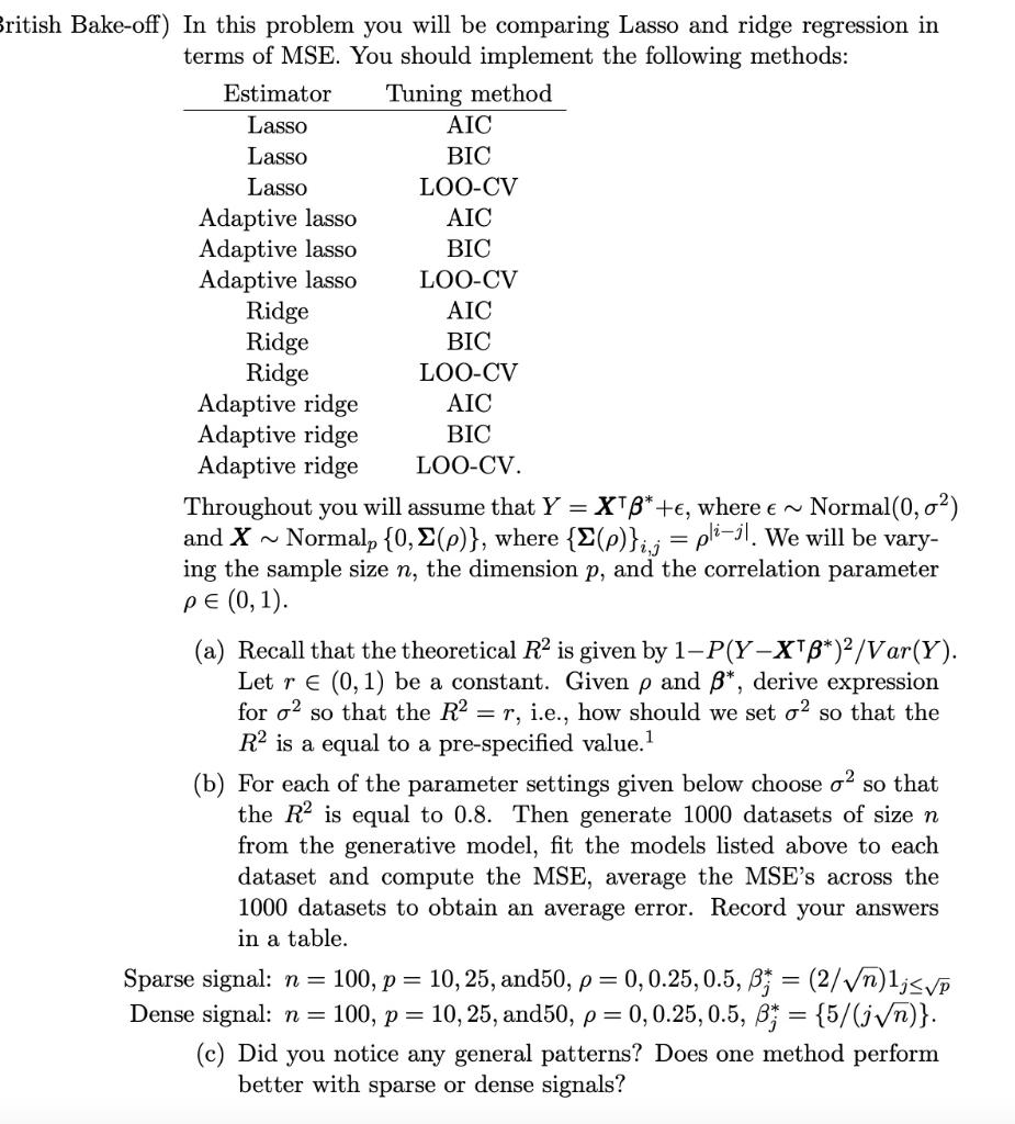ritish Bake-off) In this problem you will be