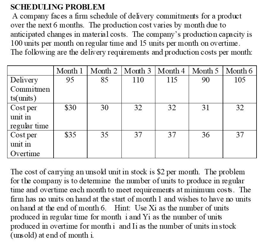 Please formulate. thanks! SCHEDULING PROBLEM A