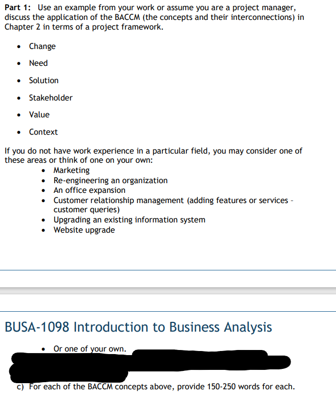 Part 1: Use an example from your work or assume