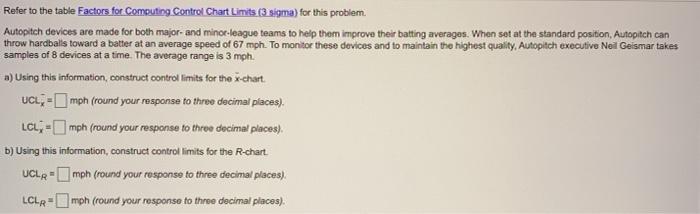 Refer to the table Factors for Computing Control