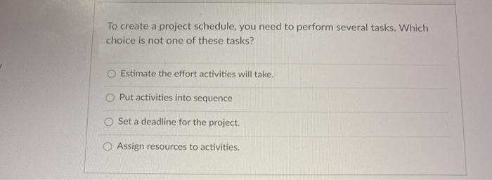To create a project schedule, you need to perform