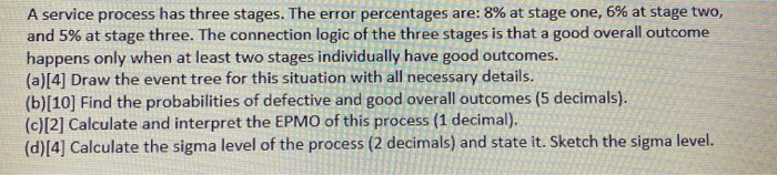 A service process has three stages. The error
