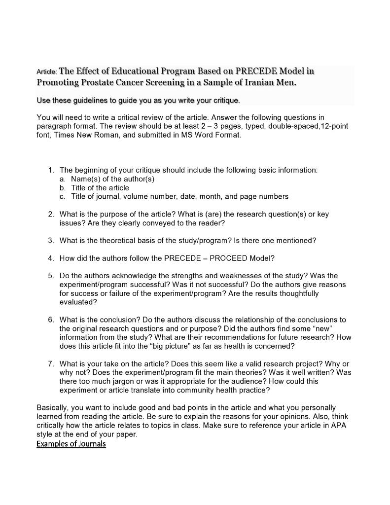 Article: The Effect of Educational Program Based