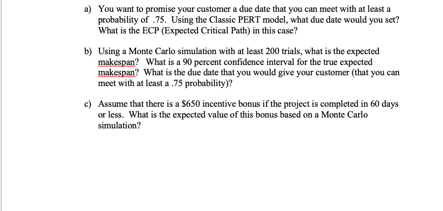 3) (15 pts) Consider a project with seven tasks