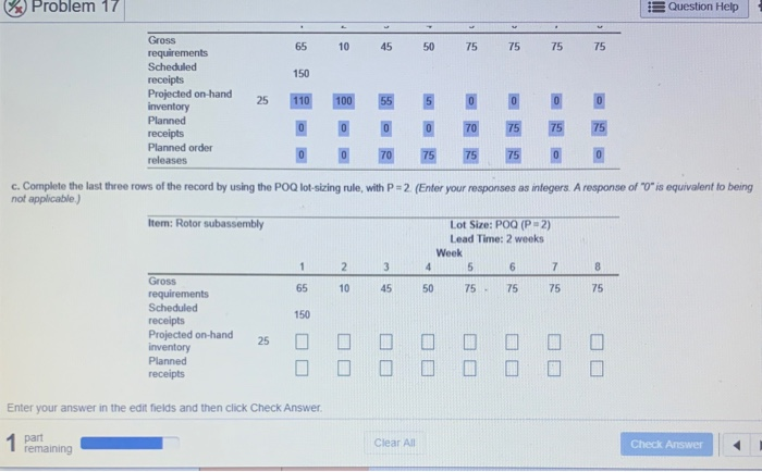 Problem 17 Question Help 65 10 45 50 75 75 75 75