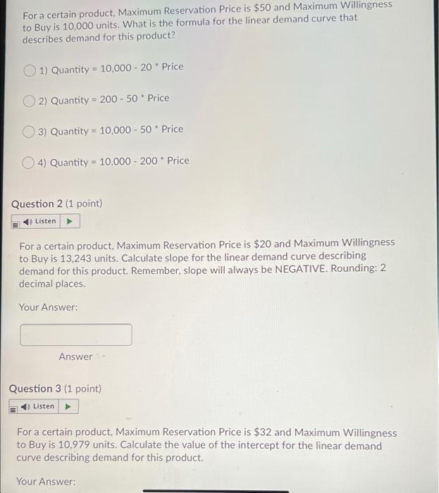 For a certain product, Maximum Reservation Price