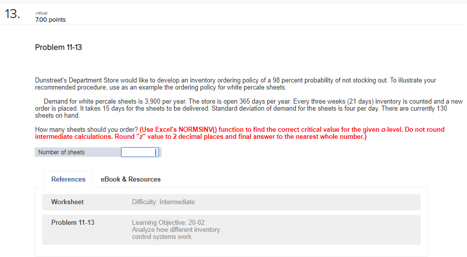 13. value: 7.00 points Problem 11-13 Dunstreet's