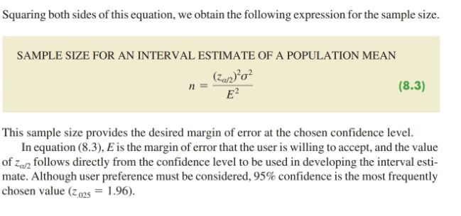 "Determining the Sample Size". Based on what you