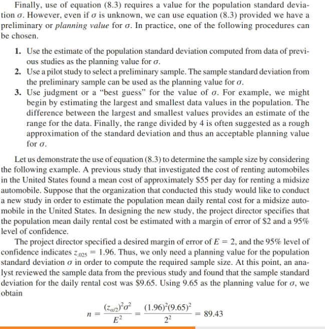 "Determining the Sample Size". Based on what you