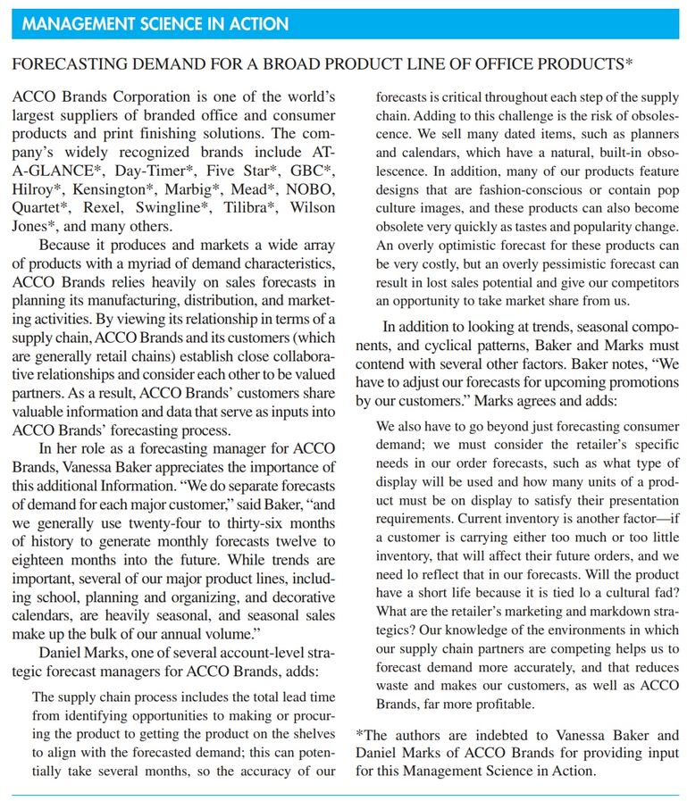 Read the Management Science in Action insert on