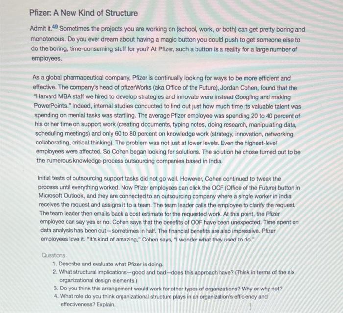 answer all the question in long Pfizer: A New