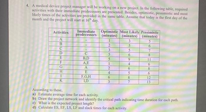 4. A medical device project manager will be
