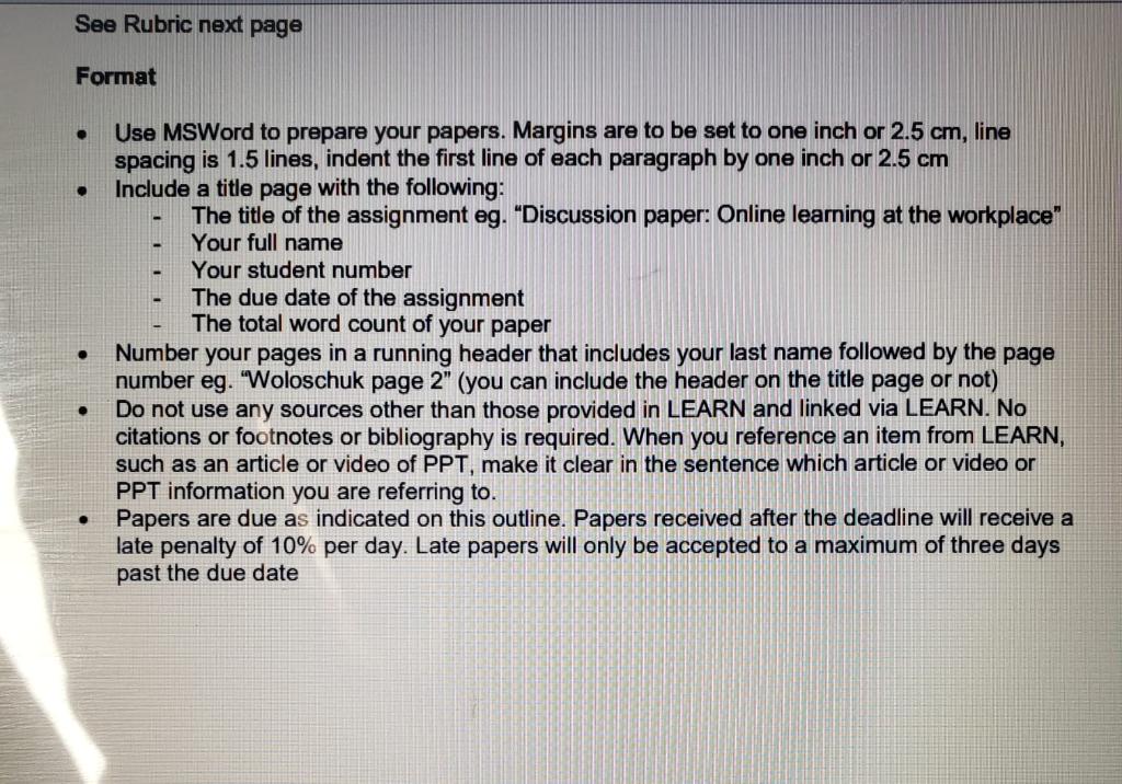 Training and development Discussion Paper course