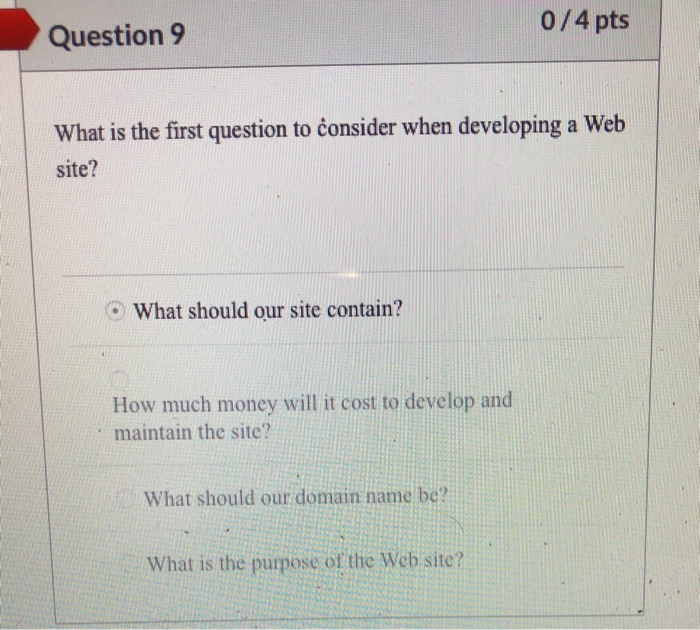 Question 9 0/4 pts What is the first question to