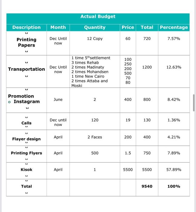 make summary (description ) for this budget plan