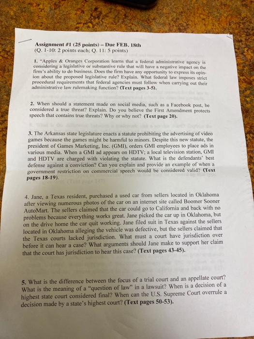 Assignment #1 (25 points) - Due FEB. 18th (Q.