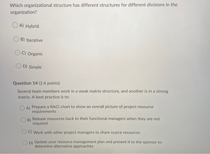 Which organizational structure has different