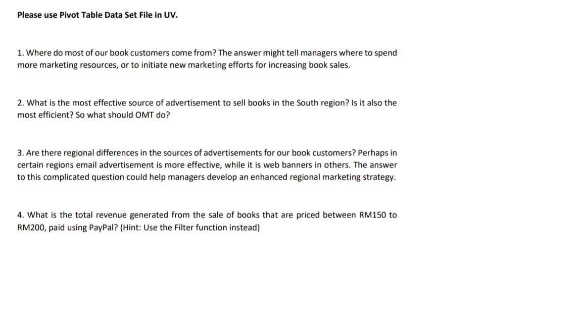 Lab Exercise : Pivot Table Online Management