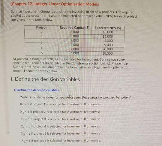 [Chapter 12] Integer Linear Optimization Models