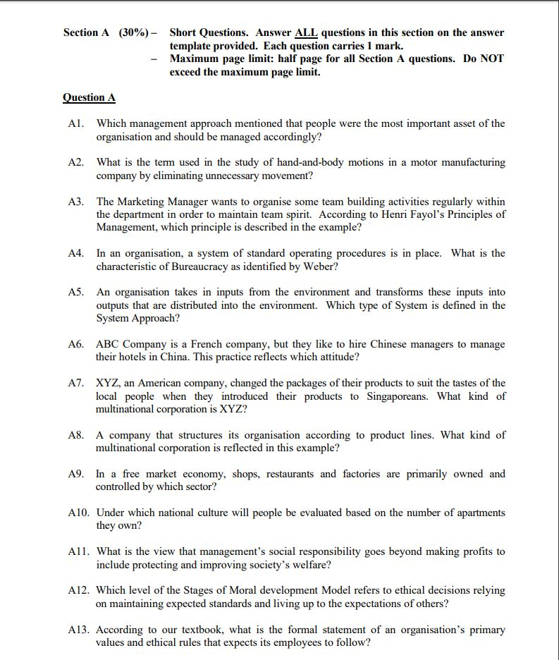Section A (30%) - Short Questions. Answer ALL