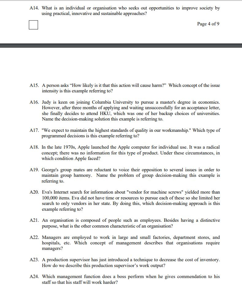 Section A (30%) - Short Questions. Answer ALL