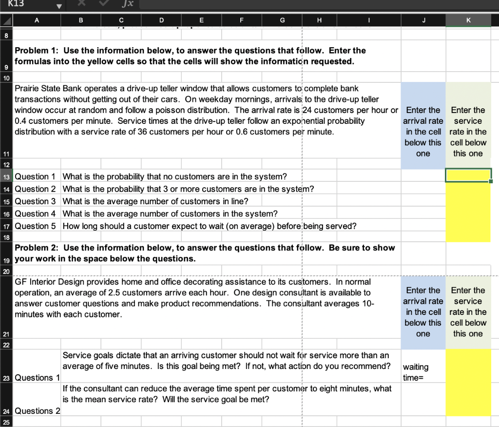 Please provide all formulas used for each