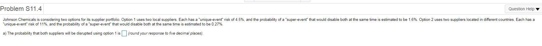 Problem S11.4 Question Help Johnson Chemicals is