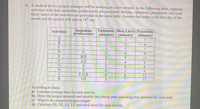 4. A medical device project manager will be
