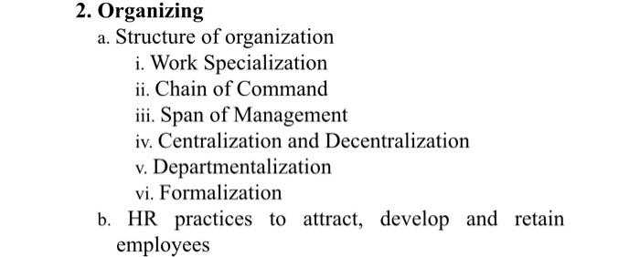Write structure of organisation for a restaurant