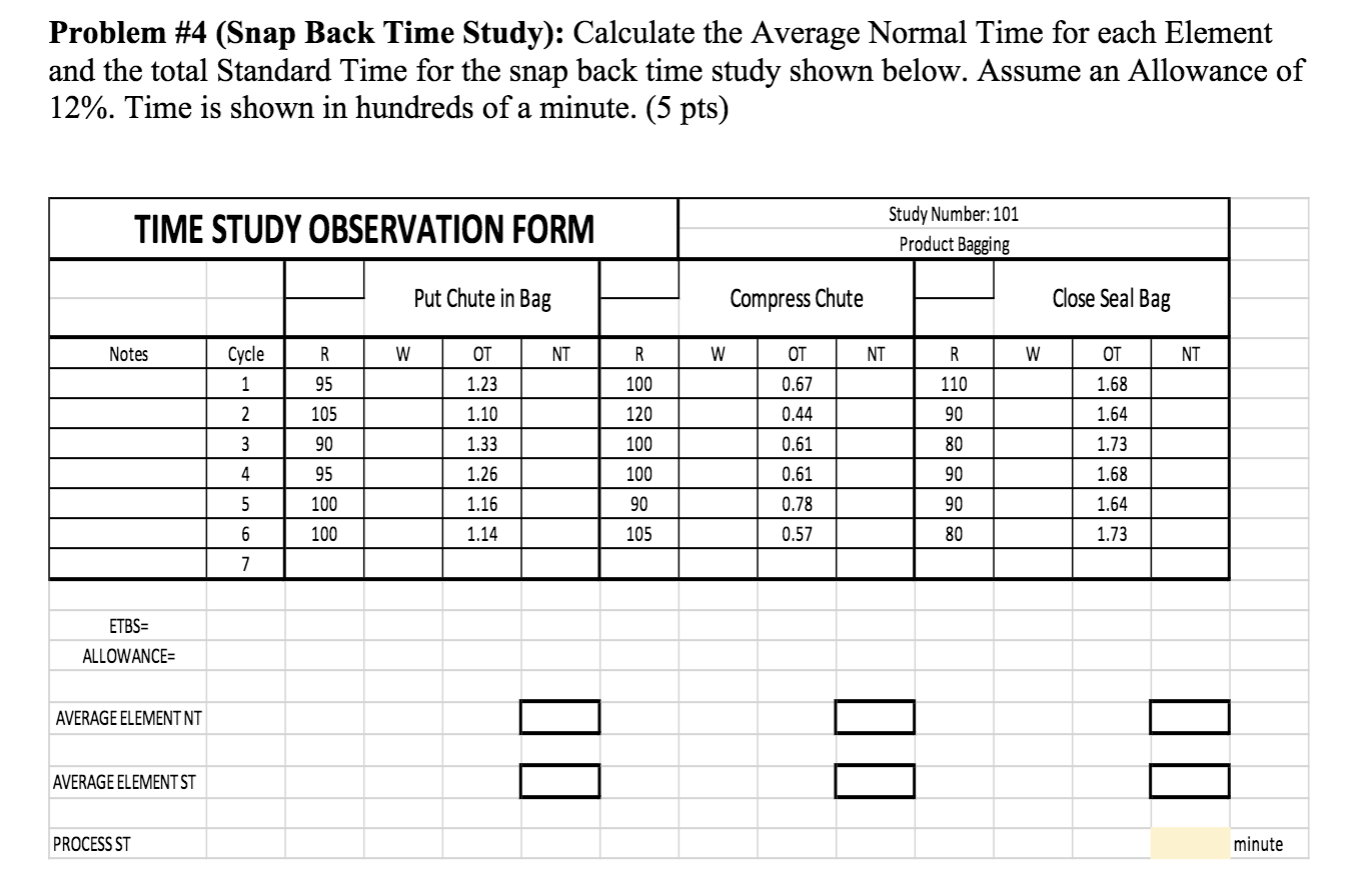 Problem #4 (Snap Back Time Study): Calculate the