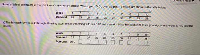 Question Help Sales of tablet computers at Ted