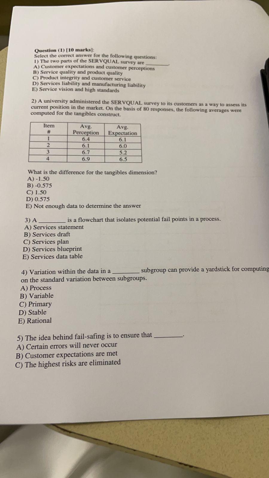 Question (1) [10 marks]: Select the correct