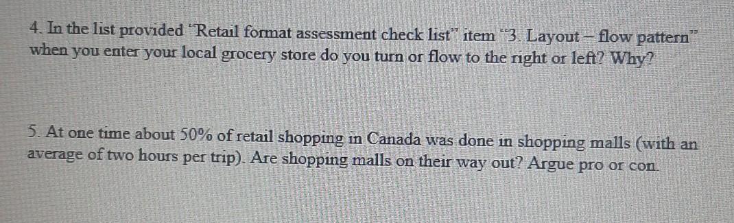 4. In the list provided "Retail format assessment