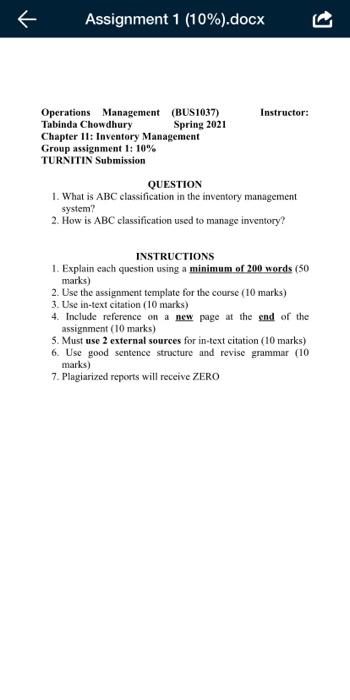 Assignment 1 (10%).docx Operations Management